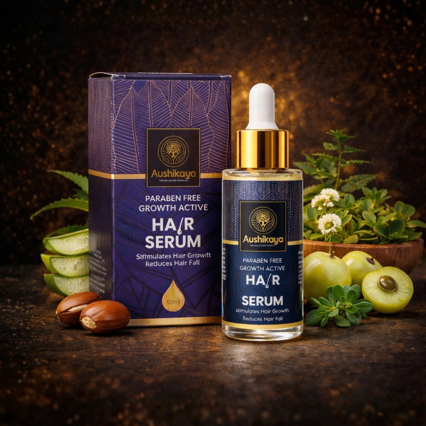 Aushikaya Hair Serum, Reduce Hair Fall & Boost Hair Growth in 14 Days Powered by Ayurvedic Ingredients like Bhringraj, Amla & Neem | 50 ml