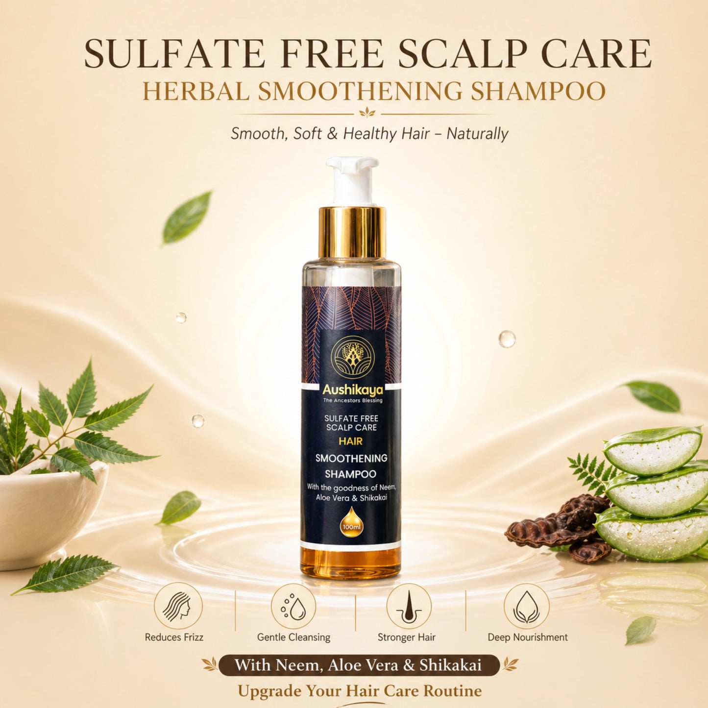 Hair Smoothening Shampoo for Dry & Frizzy Hair | Ayurvedic Herbal Cleanser with Reetha, Shikakai & Amla | Sulfate & Paraben Free | 100ml