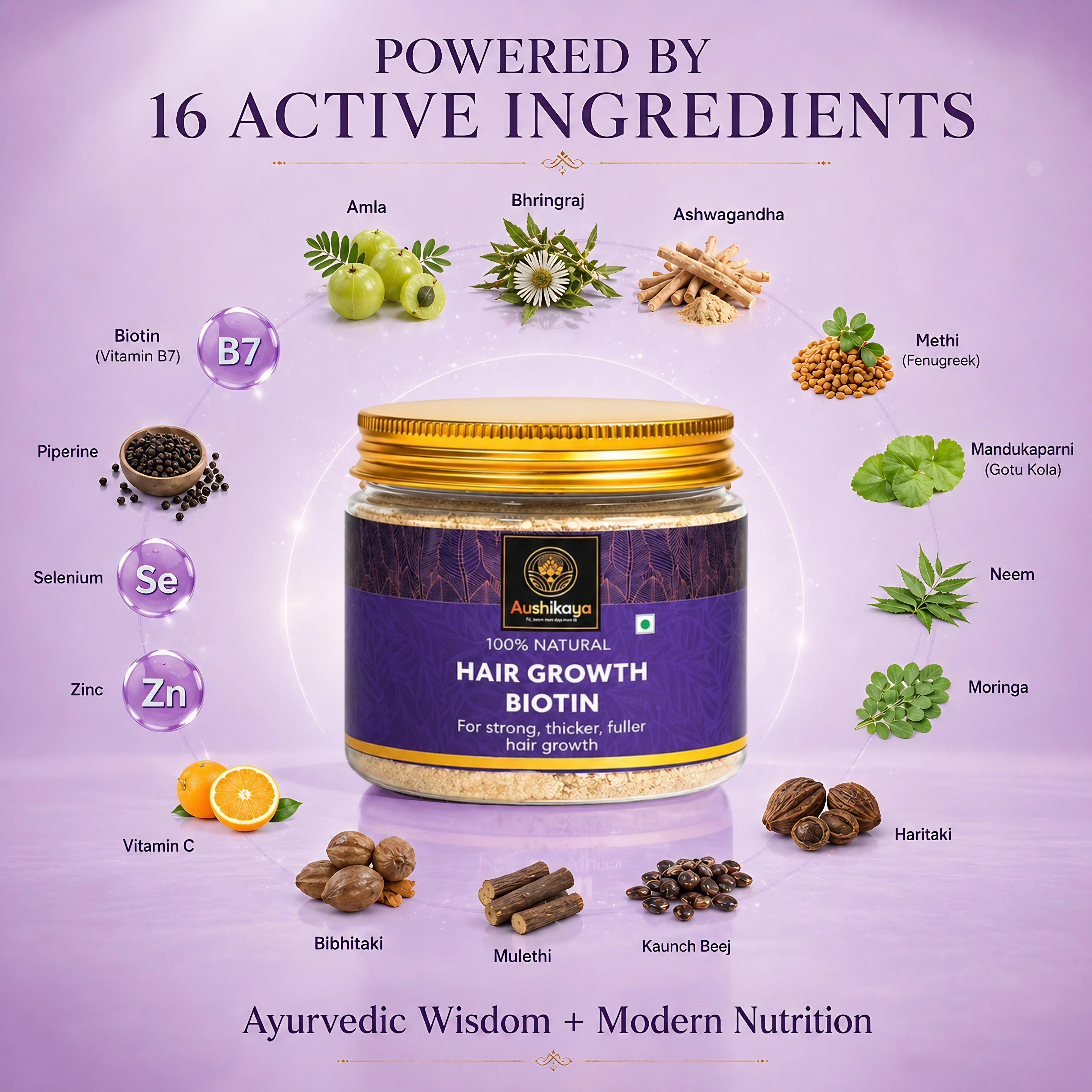 Biotin Powder 125g | With Amla, Bhringraj, Ashwagandha & Herbs | Supports Hair Growth, Stronger & Thicker Hair | For Adults