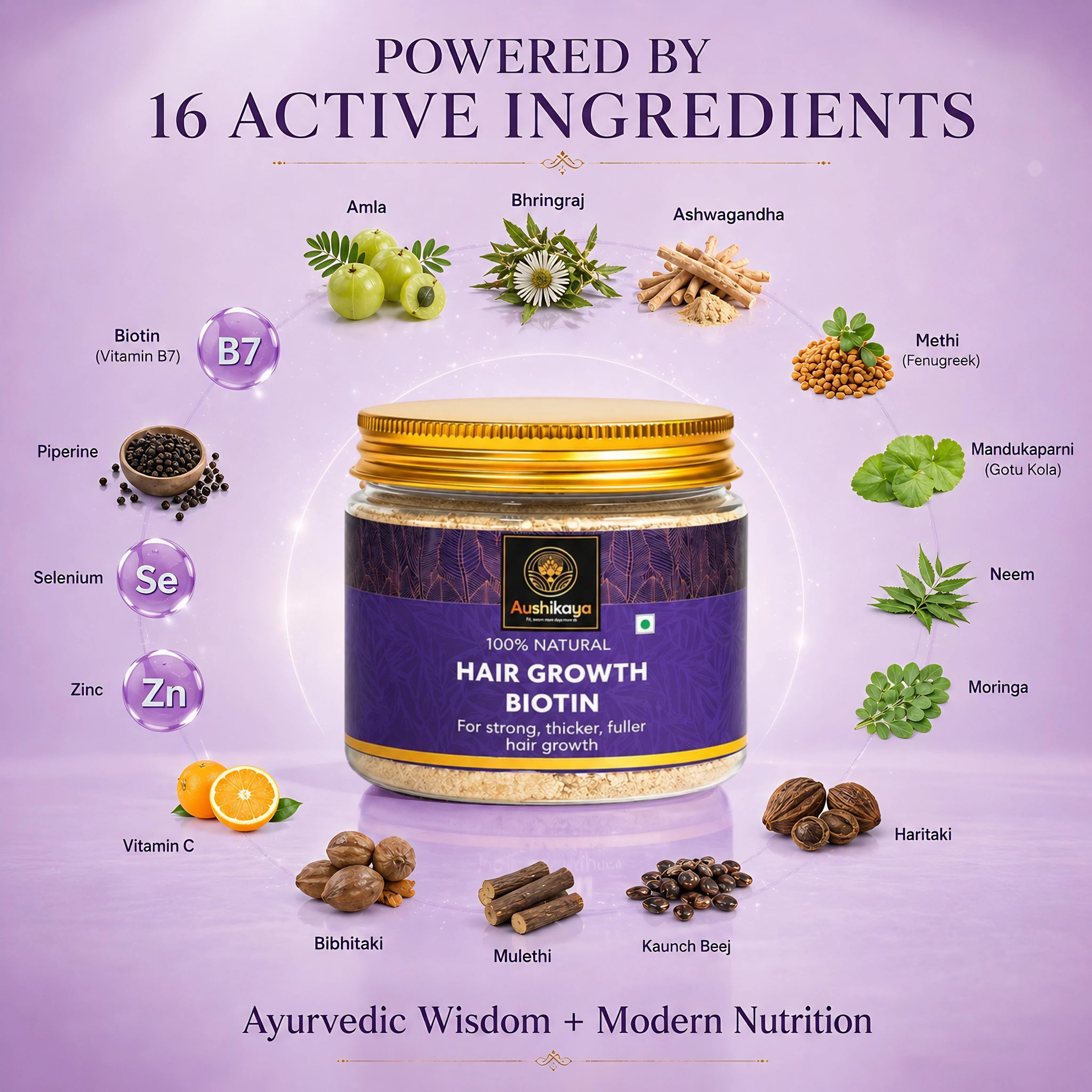 Biotin Powder 125g | With Amla, Bhringraj, Ashwagandha & Herbs | Supports Hair Growth, Stronger & Thicker Hair | For Adults