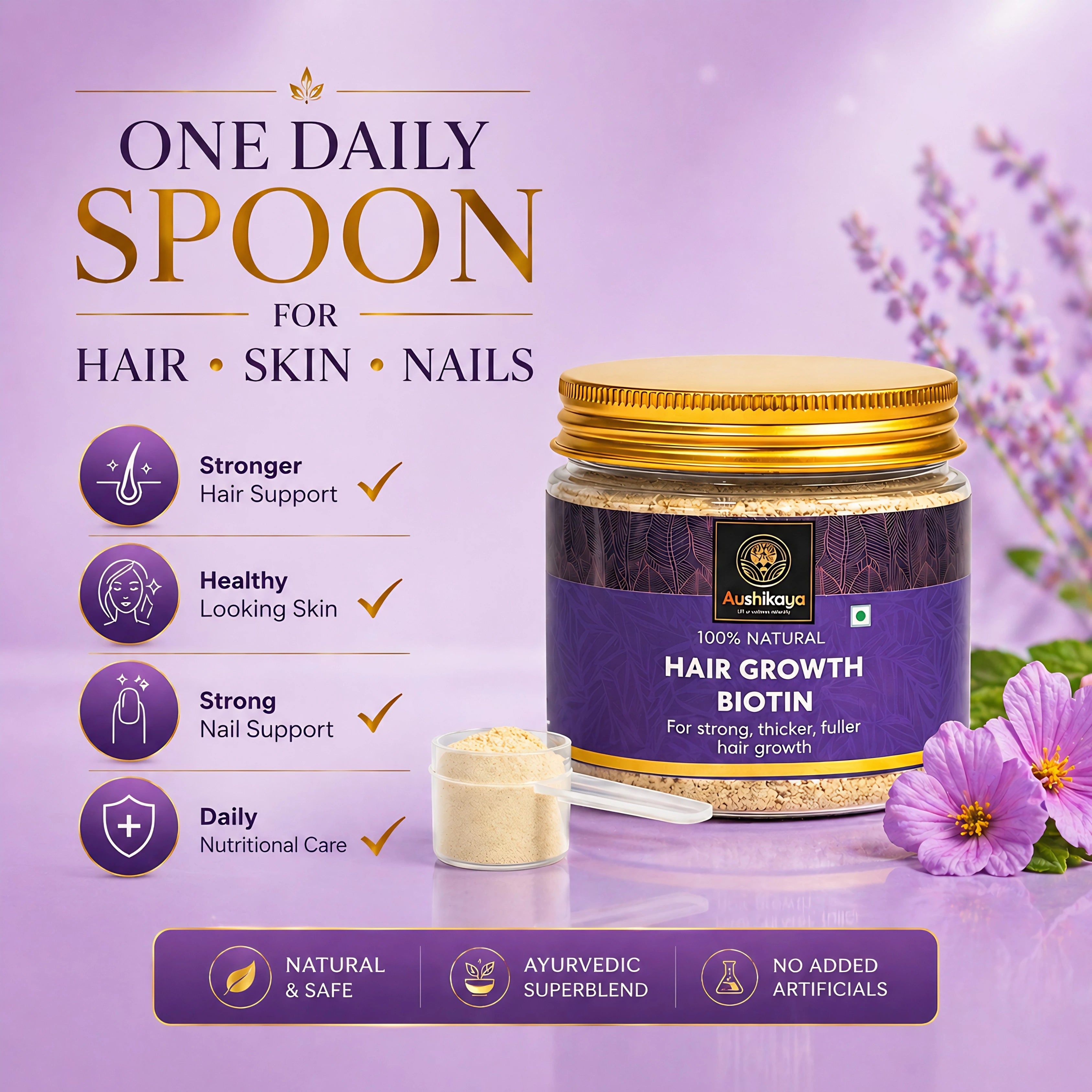 Biotin Powder 125g | With Amla, Bhringraj, Ashwagandha & Herbs | Supports Hair Growth, Stronger & Thicker Hair | For Adults