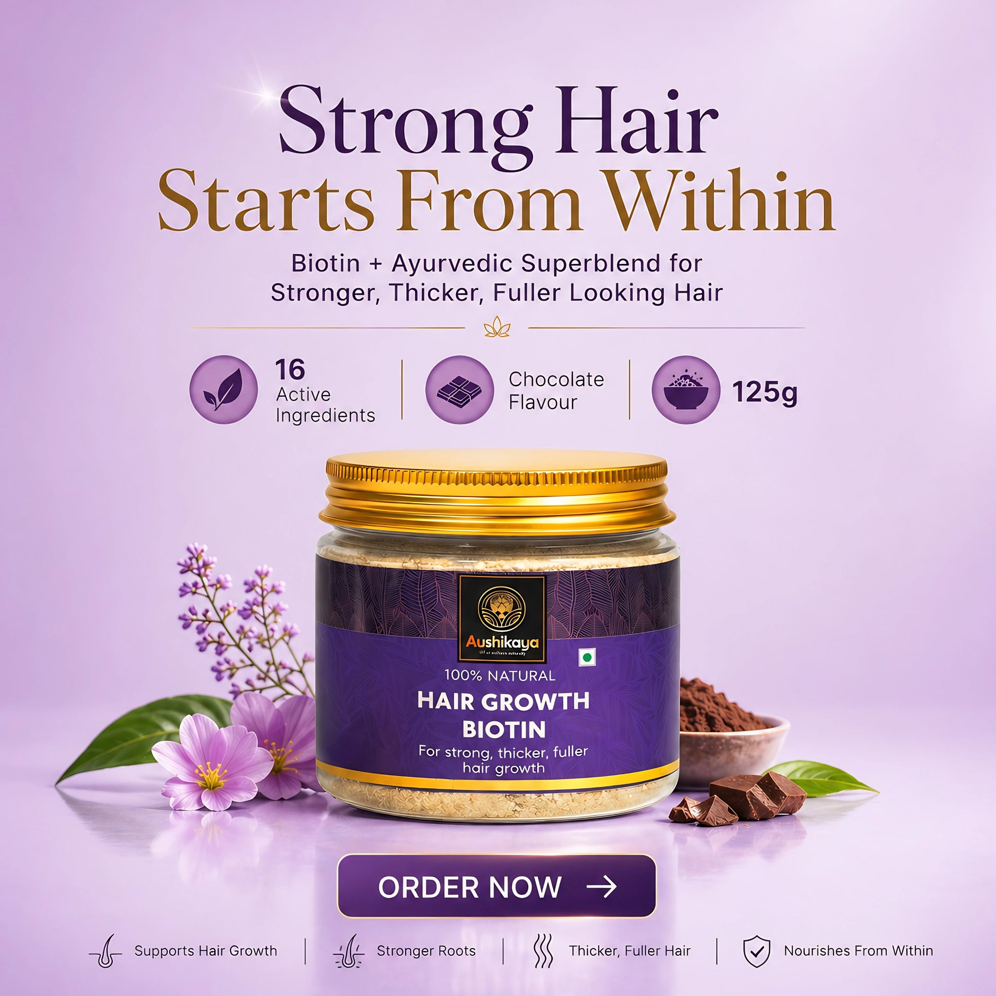 Biotin Powder 125g | With Amla, Bhringraj, Ashwagandha & Herbs | Supports Hair Growth, Stronger & Thicker Hair | For Adults