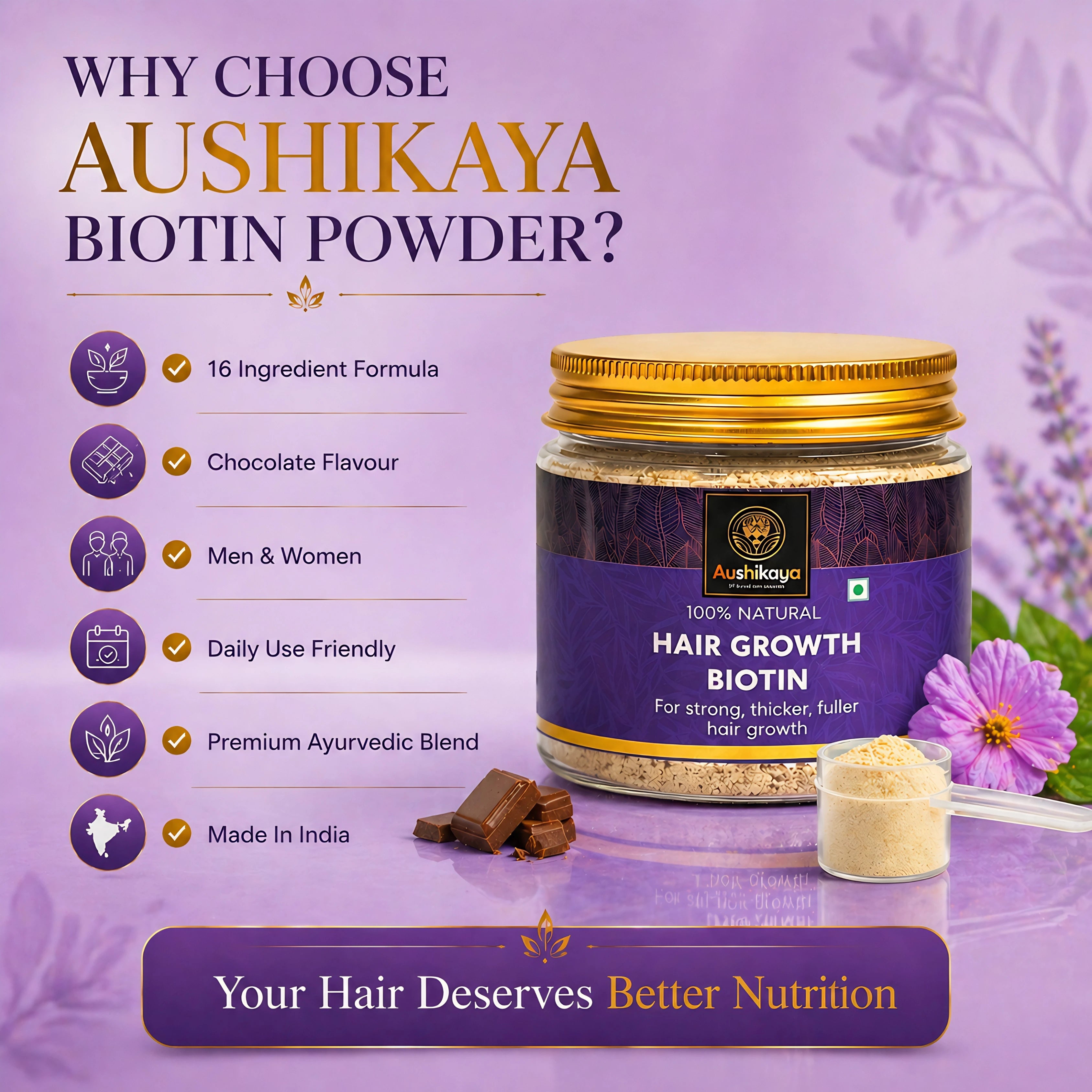 Biotin Powder 125g | With Amla, Bhringraj, Ashwagandha & Herbs | Supports Hair Growth, Stronger & Thicker Hair | For Adults
