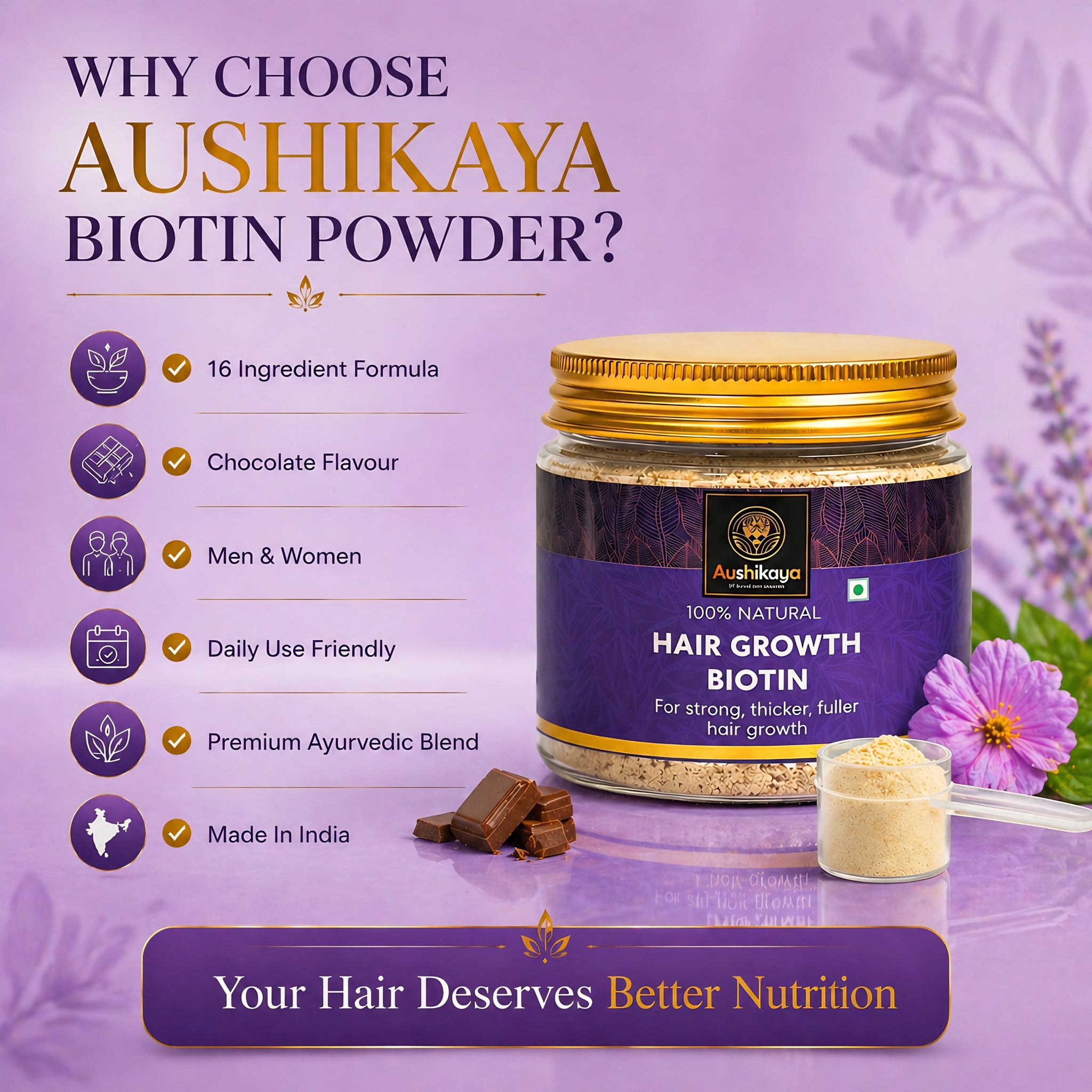 Biotin Powder 125g | With Amla, Bhringraj, Ashwagandha & Herbs | Supports Hair Growth, Stronger & Thicker Hair | For Adults