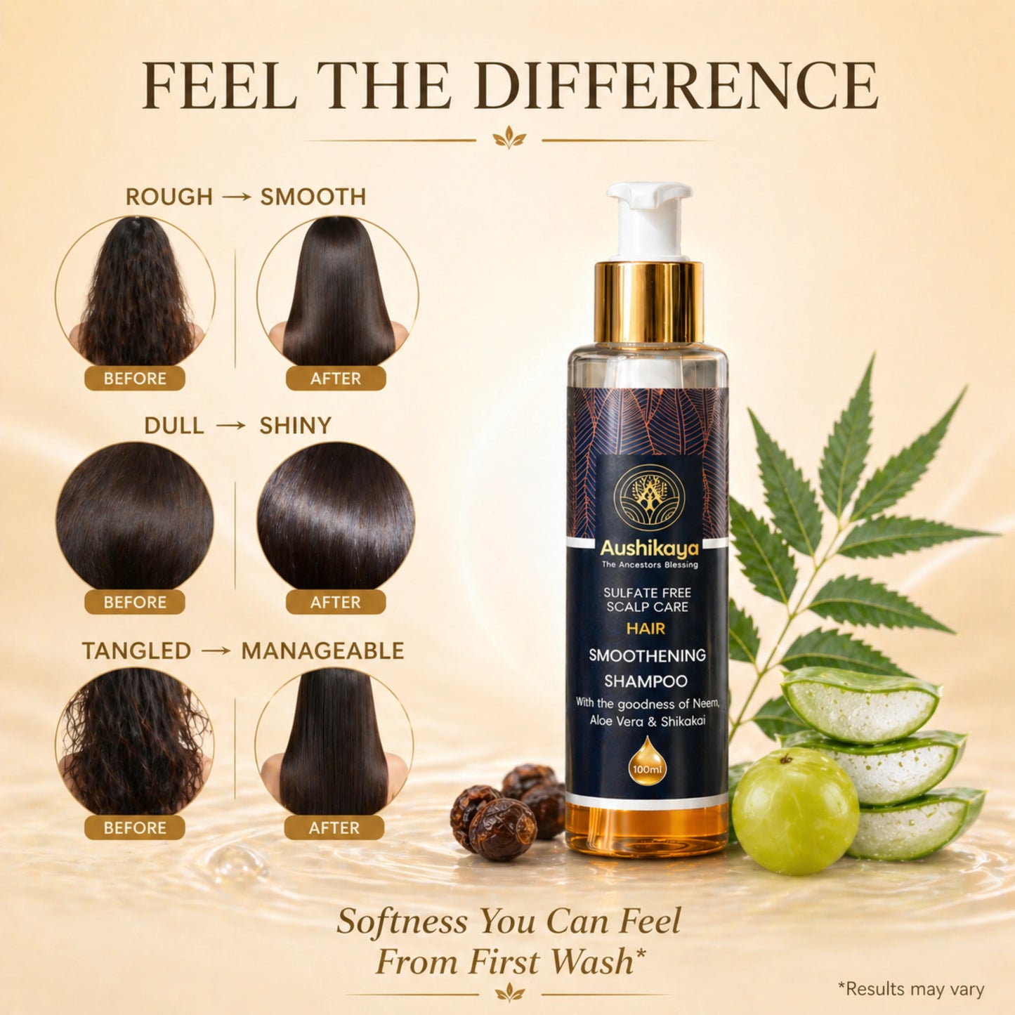 Hair Smoothening Shampoo for Dry & Frizzy Hair | Ayurvedic Herbal Cleanser with Reetha, Shikakai & Amla | Sulfate & Paraben Free | 100ml