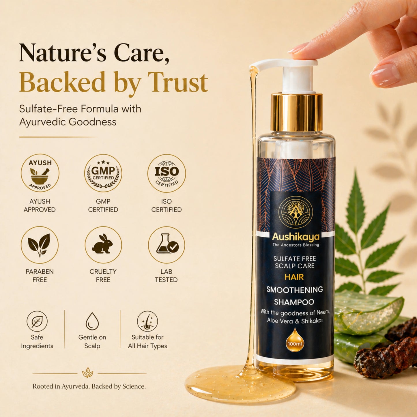 Hair Smoothening Shampoo for Dry & Frizzy Hair | Ayurvedic Herbal Cleanser with Reetha, Shikakai & Amla | Sulfate & Paraben Free | 100ml