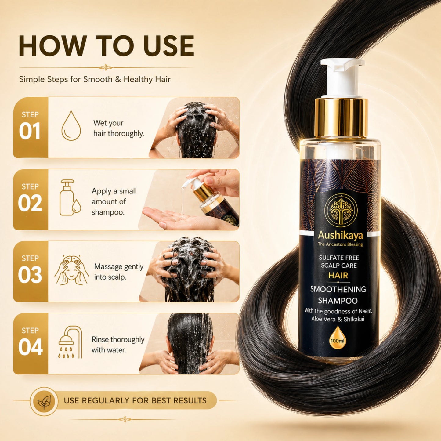 Hair Smoothening Shampoo for Dry & Frizzy Hair | Ayurvedic Herbal Cleanser with Reetha, Shikakai & Amla | Sulfate & Paraben Free | 100ml