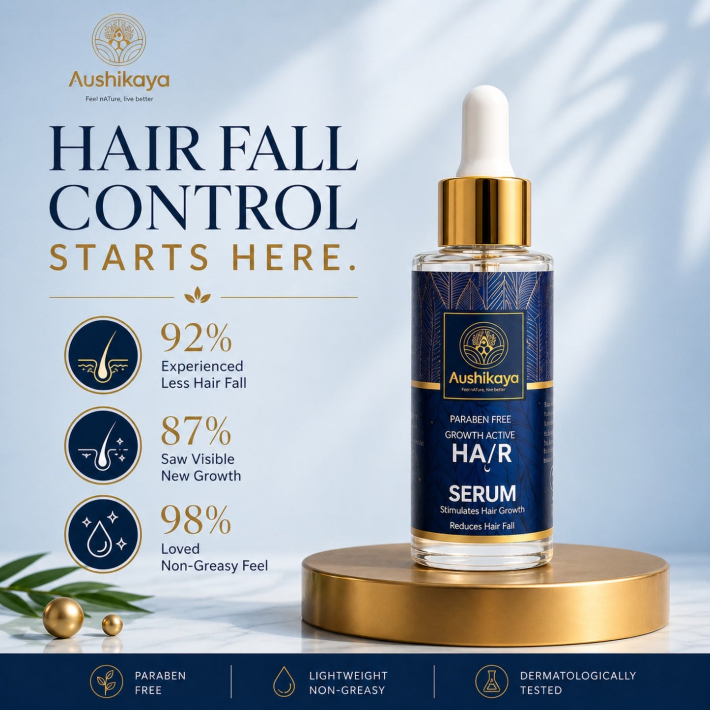 Aushikaya Hair Serum, Reduce Hair Fall & Boost Hair Growth in 14 Days  Powered by Ayurvedic Ingredients like Bhringraj, Amla & Neem  | 50 ml