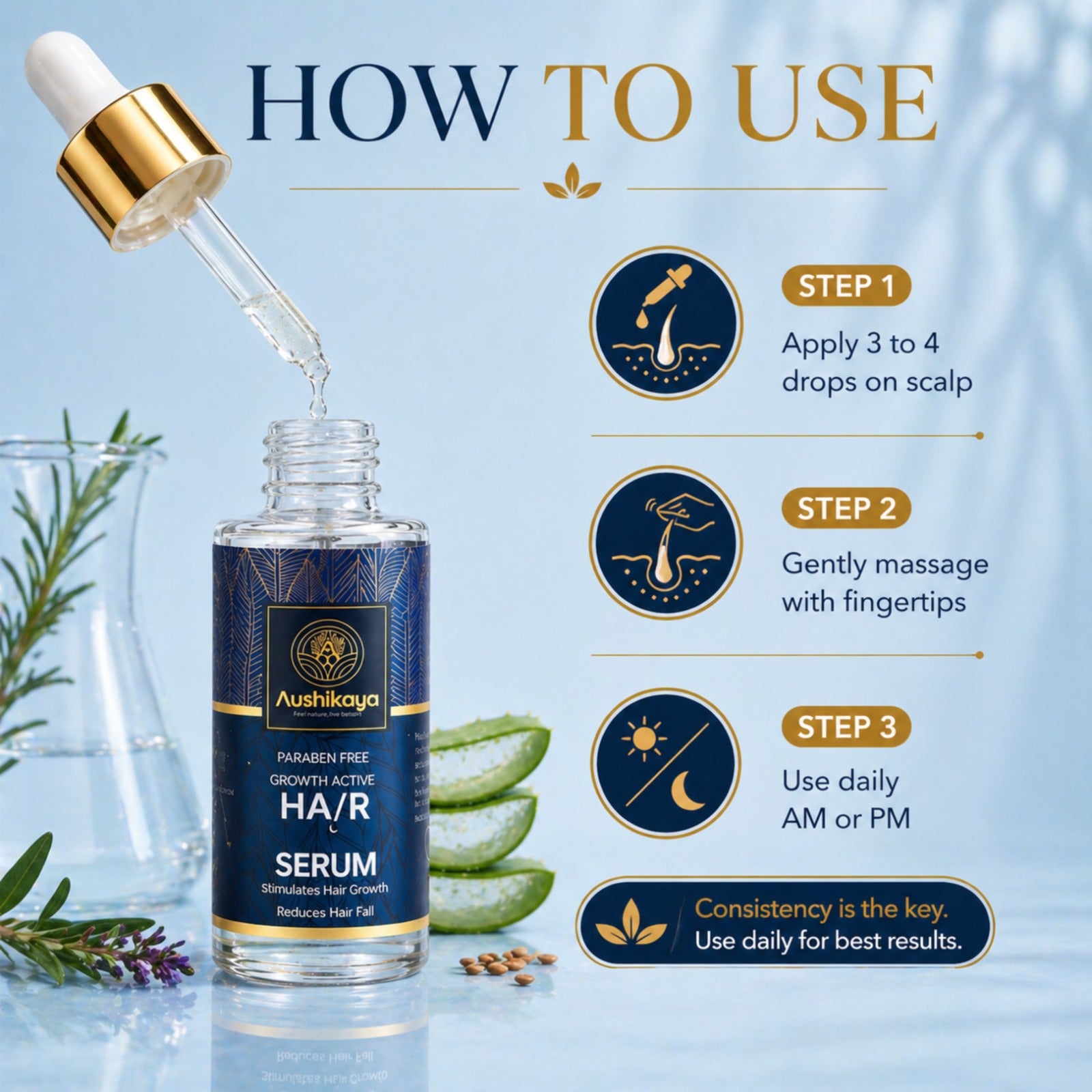Aushikaya Hair Serum, Reduce Hair Fall & Boost Hair Growth in 14 Days  Powered by Ayurvedic Ingredients like Bhringraj, Amla & Neem  | 50 ml