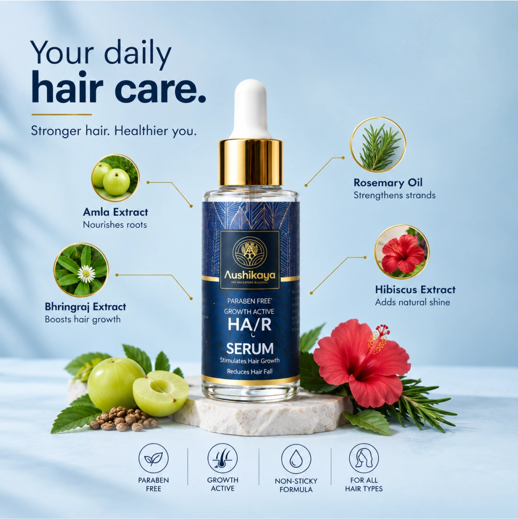 Aushikaya 3-in-1 Ayurvedic Hair Care Combo | Biotin Powder, Hair Serum & Anti-Dandruff Shampoo | Hair Growth & Scalp Care Kit for Men & Women