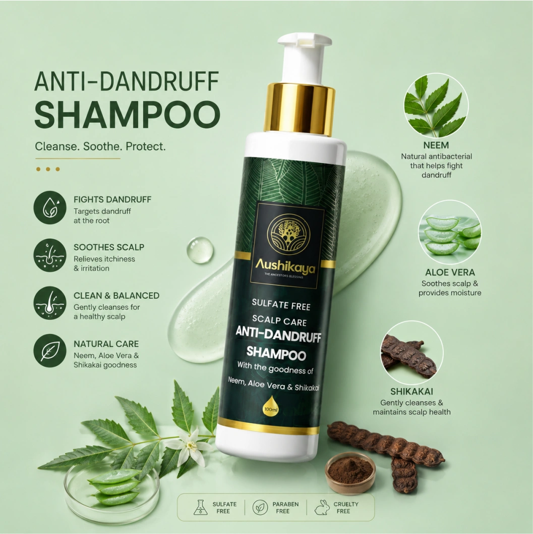 Aushikaya 3-in-1 Ayurvedic Hair Care Combo | Biotin Powder, Hair Serum & Anti-Dandruff Shampoo | Hair Growth & Scalp Care Kit for Men & Women
