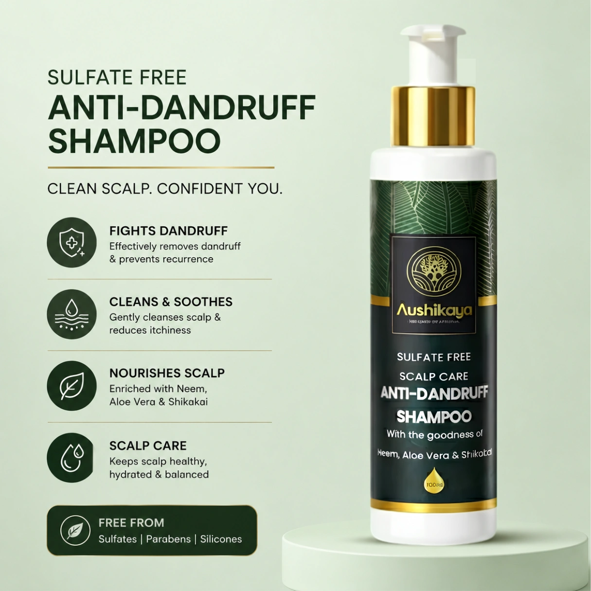 Aushikaya Buy 2 Get 1 Free Combo | 2 Hair Growth Serums + 1 Anti-Dandruff Shampoo Free | Ayurvedic Frizz Control Kit for Men & Women