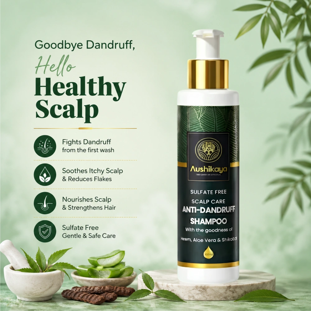 Aushikaya 5-in-1 Ayurvedic Hair Care Combo | Hair Growth Oil, Hair Growth Serum, Anti-Dandruff Shampoo, Hair Smoothening Shampoo & Biotin Powder | Complete Hair Care Kit for Men & Women