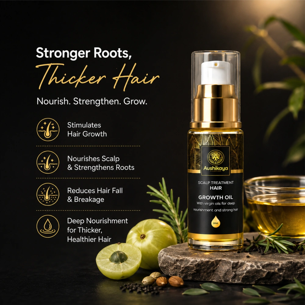 Aushikaya 5-in-1 Ayurvedic Hair Care Combo | Hair Growth Oil, Hair Growth Serum, Anti-Dandruff Shampoo, Hair Smoothening Shampoo & Biotin Powder | Complete Hair Care Kit for Men & Women