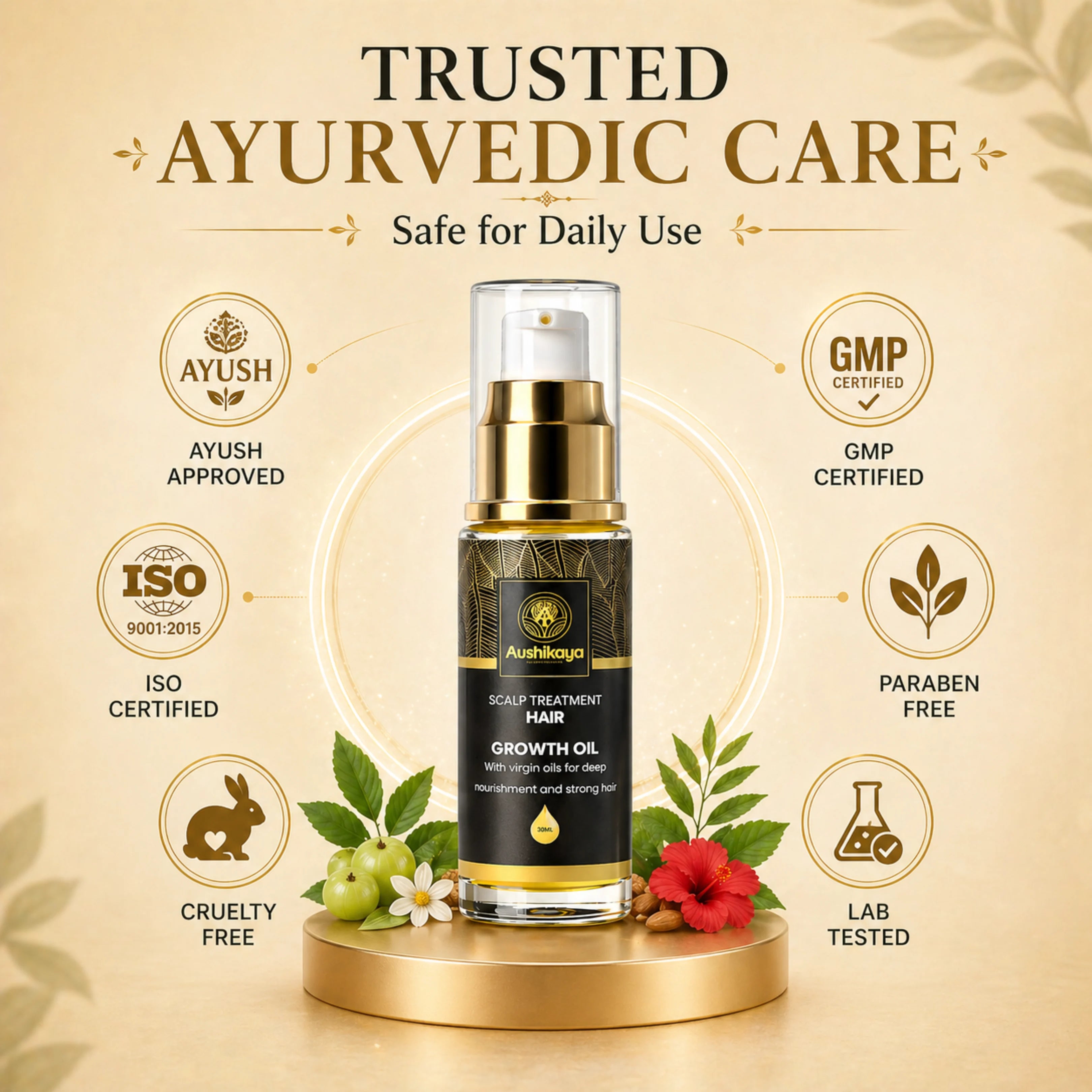 Hair Growth Oil for Men & Women | Ayurvedic Scalp Treatment Oil with Virgin Oils | Reduces Hair Fall, Boosts Hair Growth & Strength | Non-Sticky | 30ml