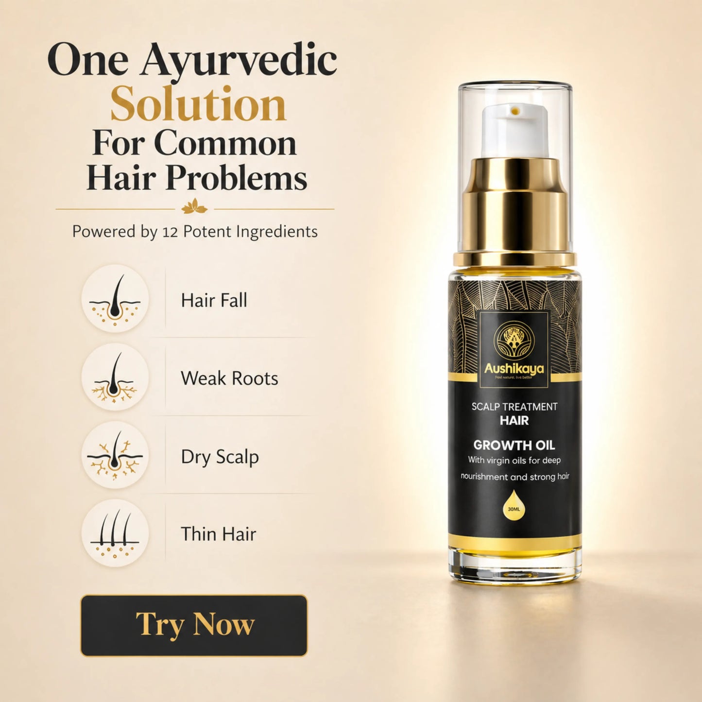 Hair Growth Oil for Men & Women | Ayurvedic Scalp Treatment Oil with Virgin Oils | Reduces Hair Fall, Boosts Hair Growth & Strength | Non-Sticky | 30ml