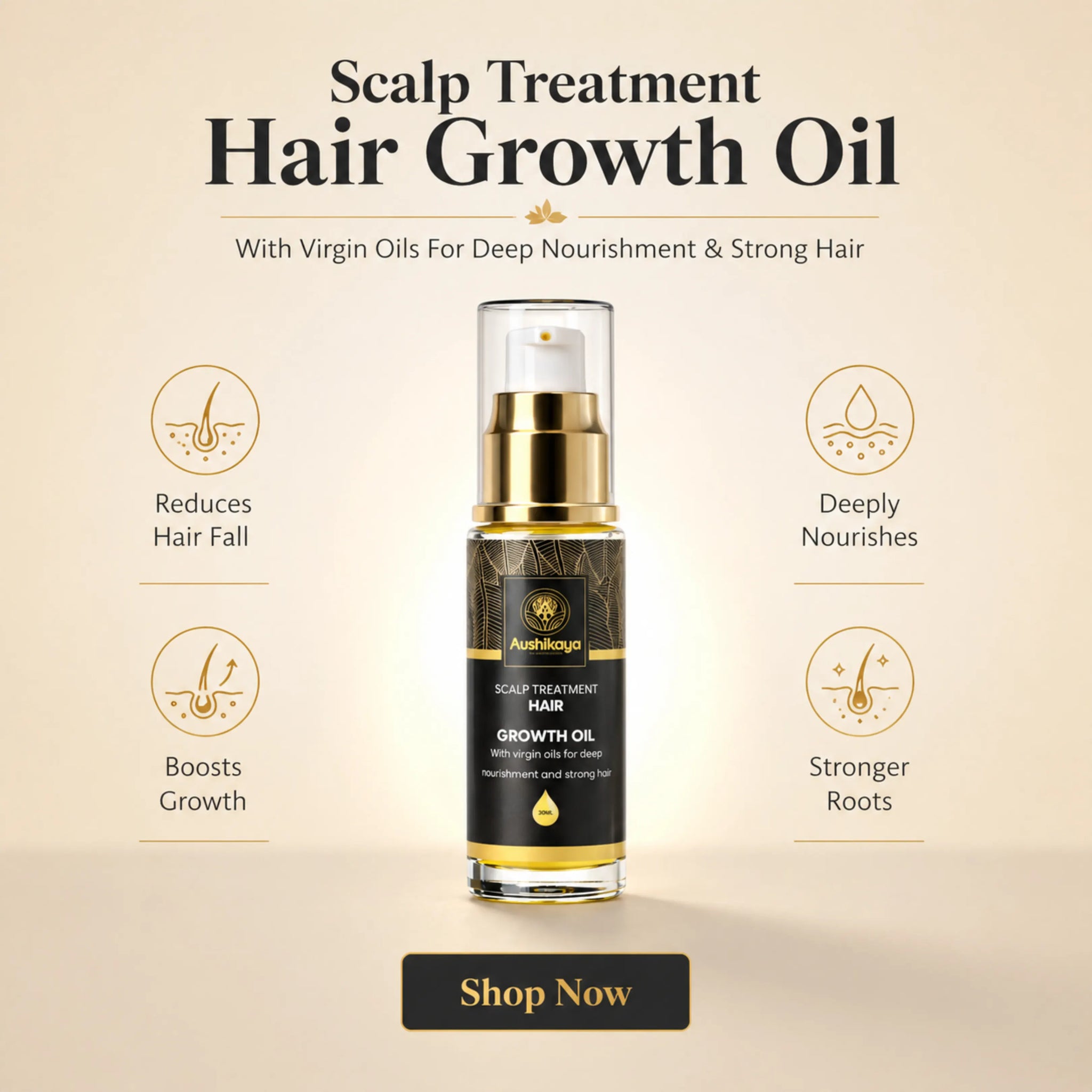 Hair Growth Oil for Men & Women | Ayurvedic Scalp Treatment Oil with Virgin Oils | Reduces Hair Fall, Boosts Hair Growth & Strength | Non-Sticky | 30ml
