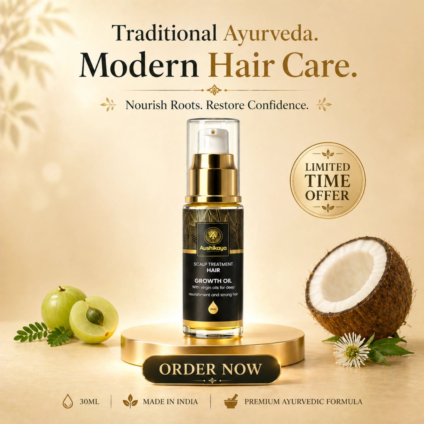 Hair Growth Oil for Men & Women | Ayurvedic Scalp Treatment Oil with Virgin Oils | Reduces Hair Fall, Boosts Hair Growth & Strength | Non-Sticky | 30ml